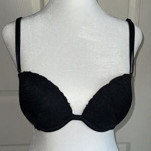 Victoria’s Secret Pink Black Lace Date Plunge Push Up Multi Way Bra